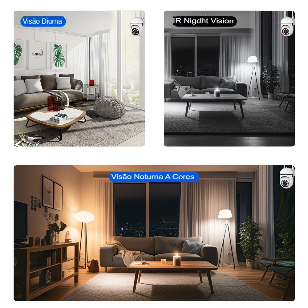 Câmara de Segurança PTZ 1080P Wifi sem fios com visão noturna a cores